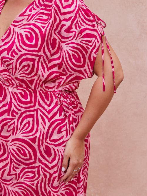 Live Unlimited Abstract Print Gathered Midi Dress In Red