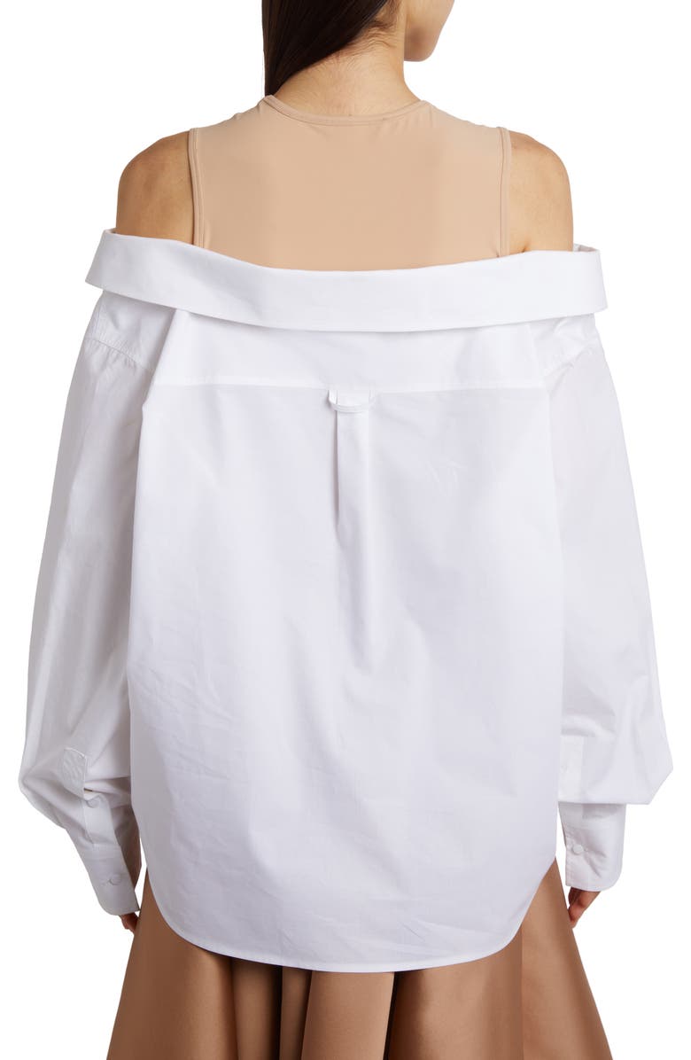 Valentino Garavani Off the Shoulder Sartorial Poplin Button-Up Shirt with Jersey Bib, Alternate, color,