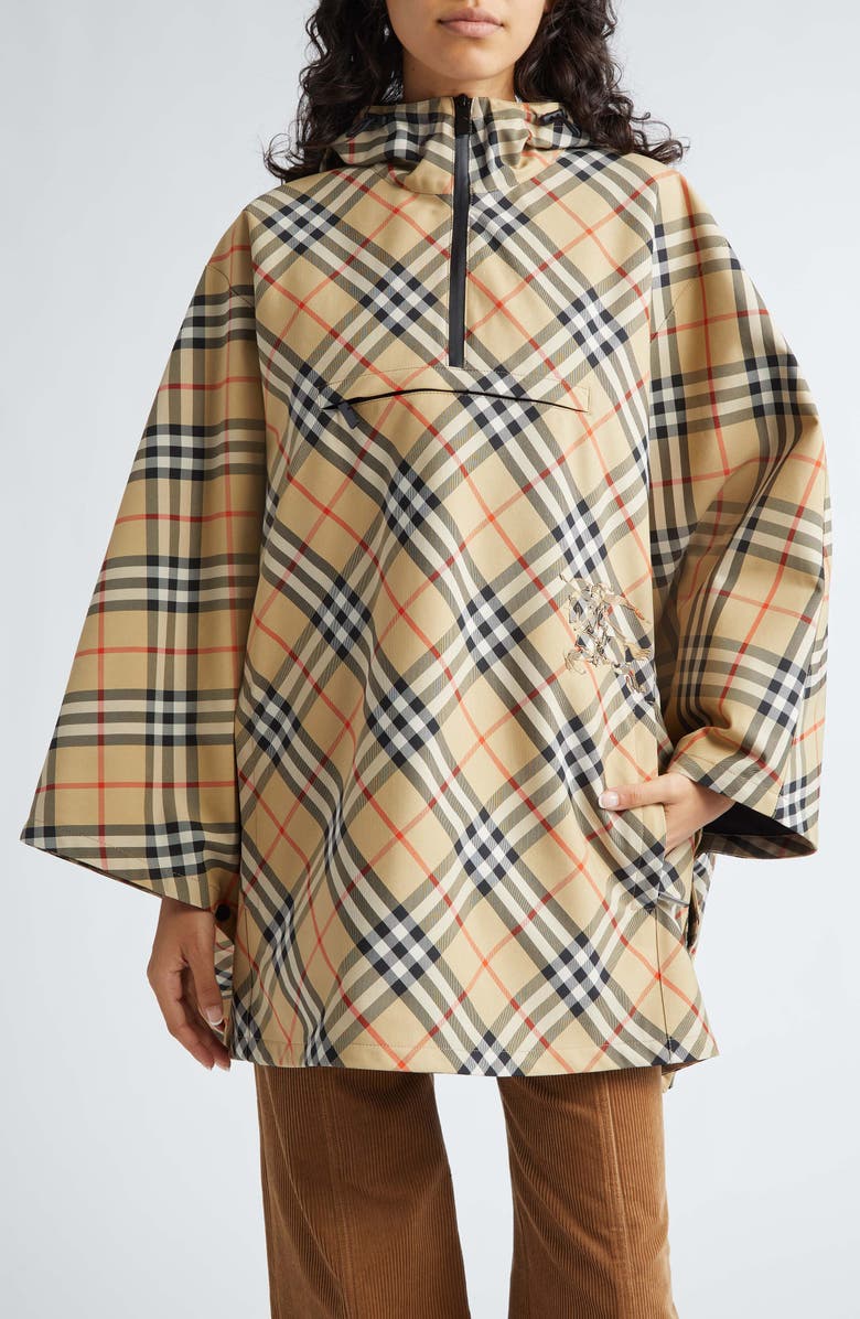 Burberry Bias Check Hooded Poncho, Main, color, 