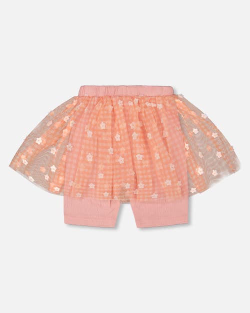 DEUX PAR DEUX DEUX PAR DEUX LITTLE GIRL'S CRINKLE BIKER SHORT WITH FLOWER MESH SKIRT LIGHT OLD PINK