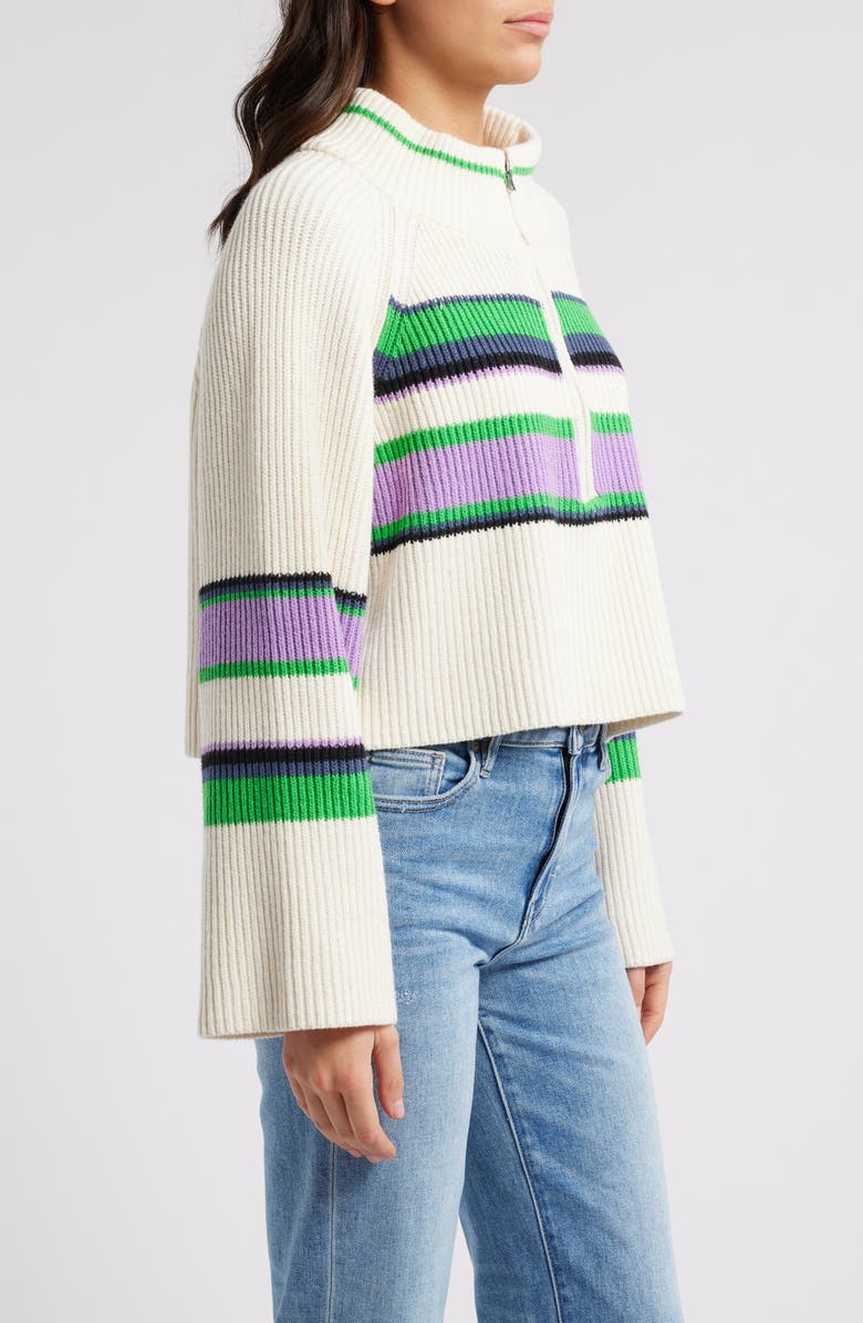 Free People Greta Stripe Half Zip Sweater, Alternate, color, Sugar Swirl Combo