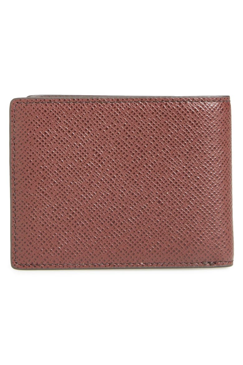 'Signature' Bifold Calfskin Leather Wallet, Alternate, color, DARK RED
