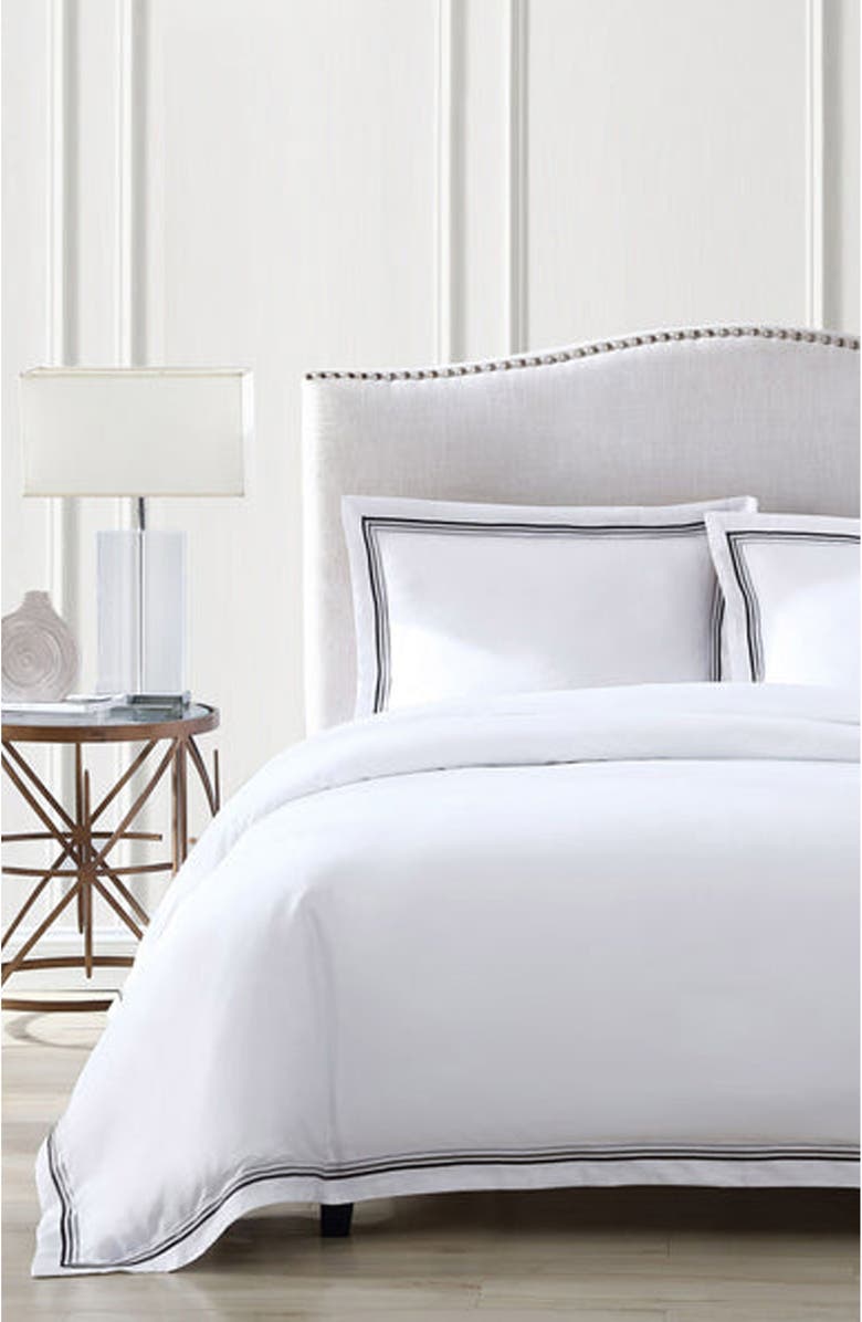 Pure Parima Egyptian Cotton Sateen Bratta Embroidery Triple Luxe Sateen 3-Piece Duvet Cover Set, Alternate, color, 