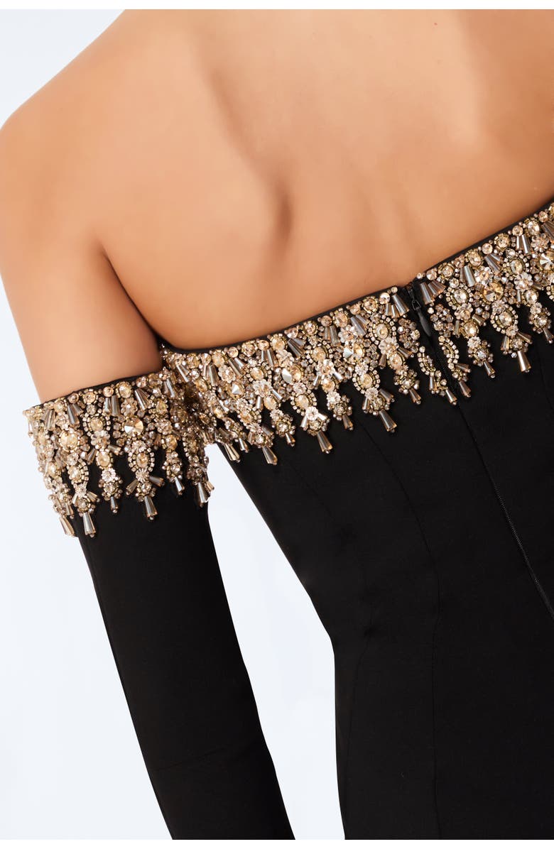 Jenny Packham Love Bubble Off-Shoulder Mini Dress, Alternate, color, Liquorice