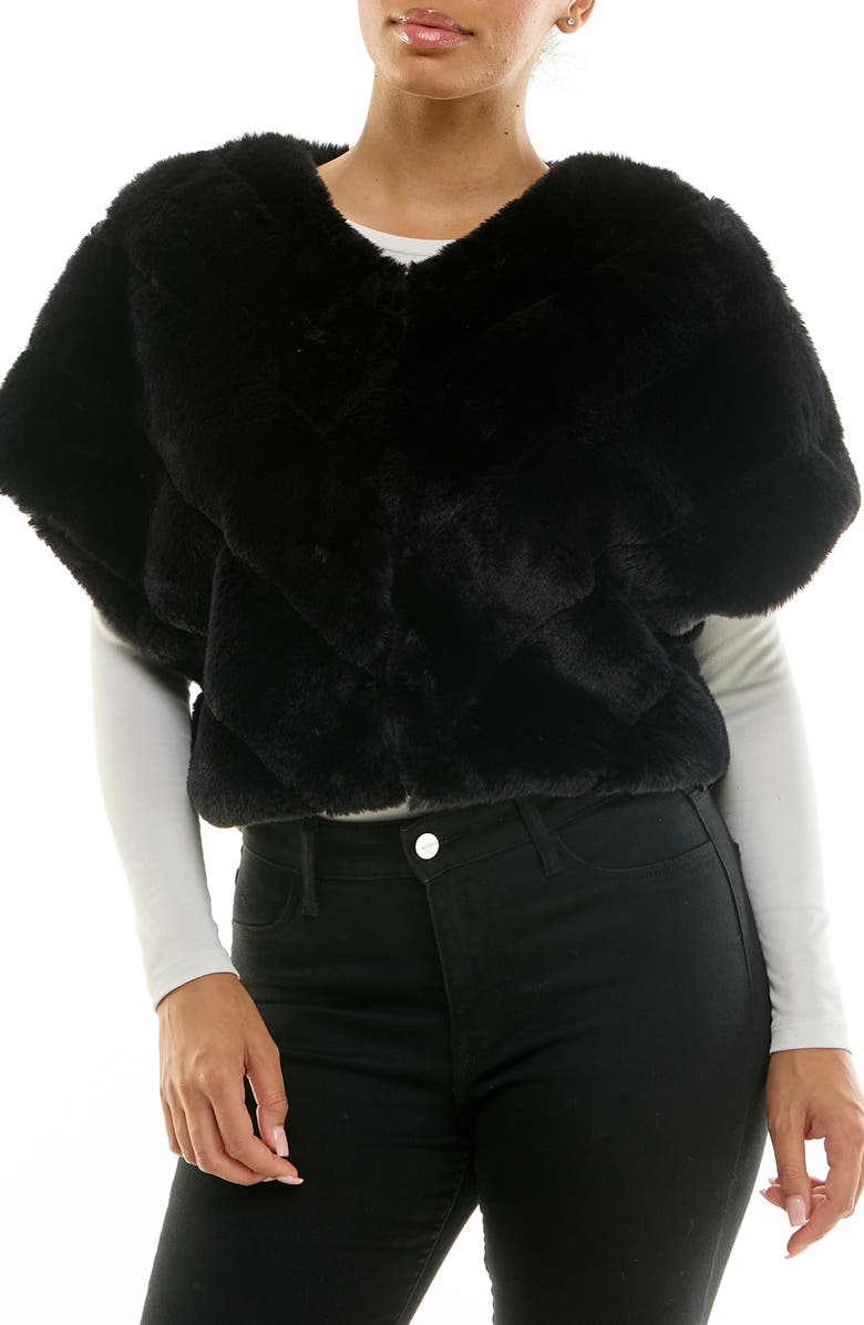 Nina Leonard Faux Fur Capelet, Main, color, Black