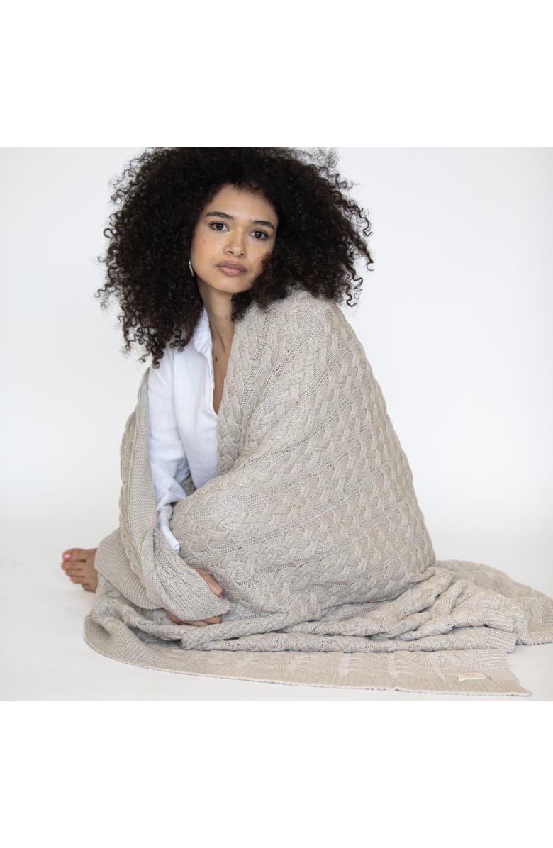 Pink Lemonade Double Cable Organic Cotton Throw Blanket, Alternate, color, Linen