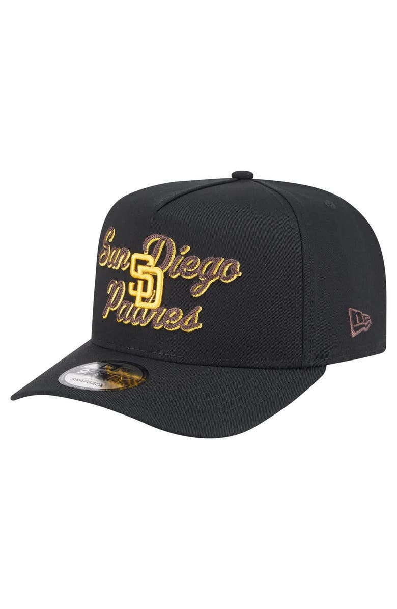 New Era Men's New Era Black San Diego Padres Chainstitch 9FIFTY A-Frame Snapback Hat, Main, color, Black
