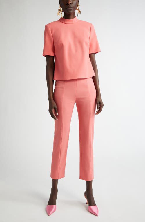 Carolina Herrera Mock Neck Stretch Wool Crop Top In Orange