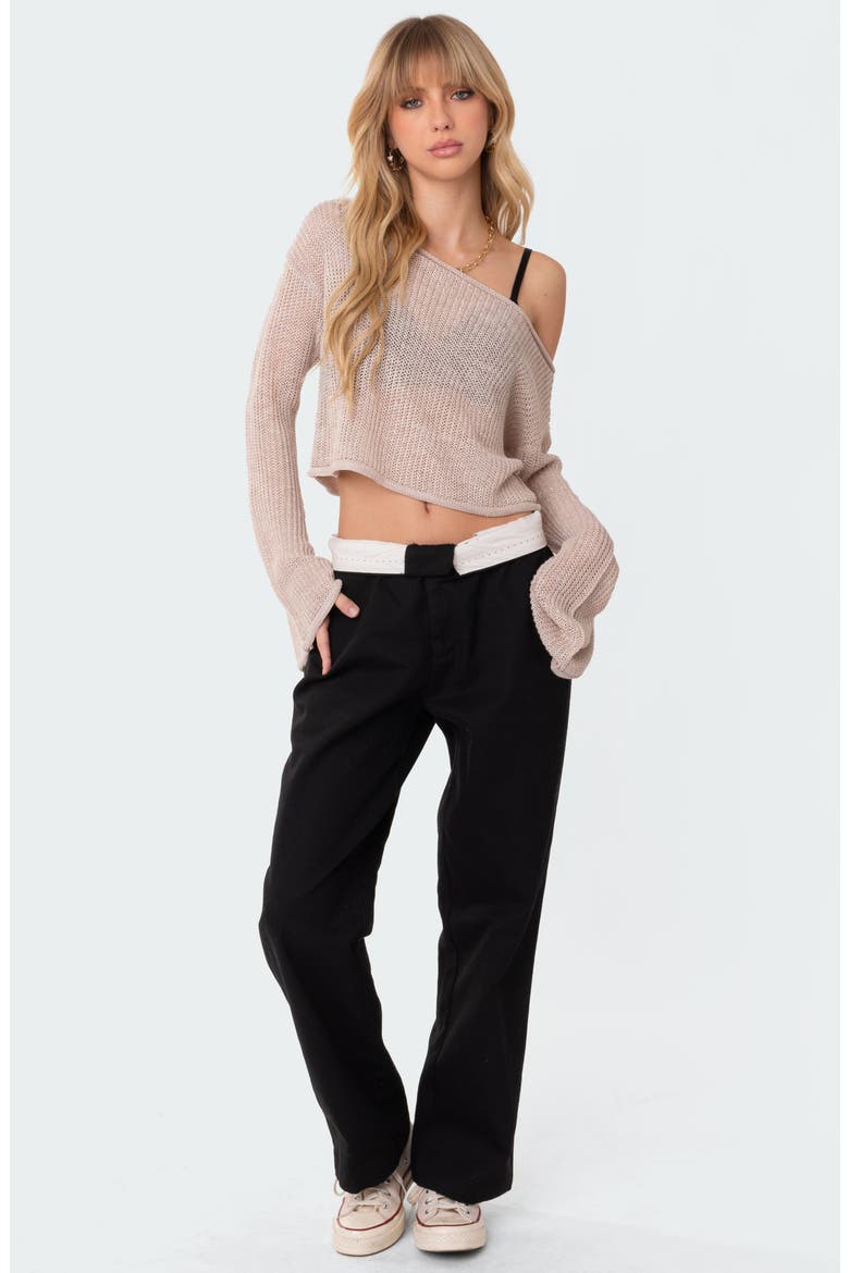Emmie One-Shoulder Sheer Sweater, Alternate, color, BEIGE