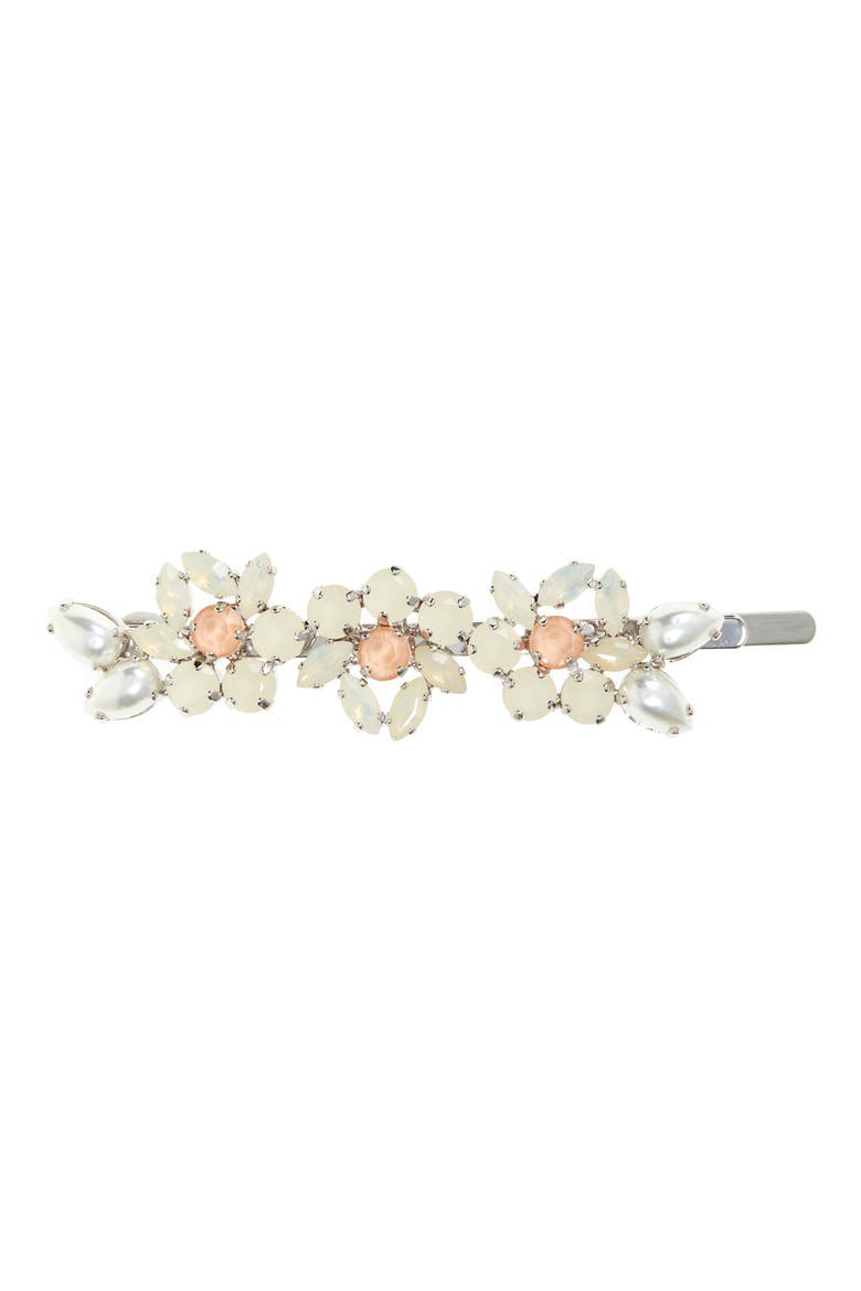 Heartbloom Crystal & Faux Pearl Hair Clip, Main, color, SAND OPAL/ CLEM/ PEARL
