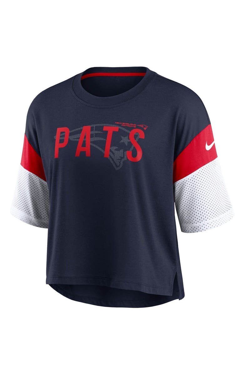 Nike Women's Nike Navy/White New England Patriots Nickname Tri-Blend Performance Crop Top, Alternate, color,