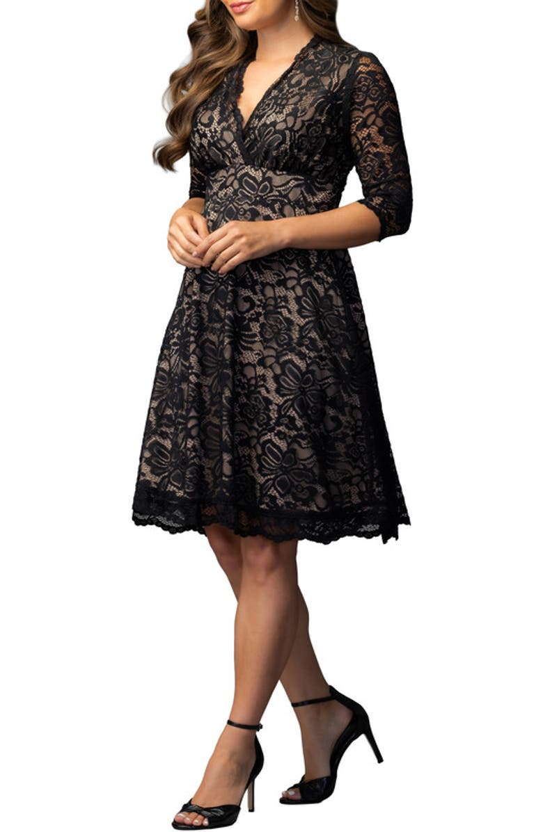 Kiyonna Mademoiselle A-Line Lace Cocktail Dress, Alternate, color, Onyx