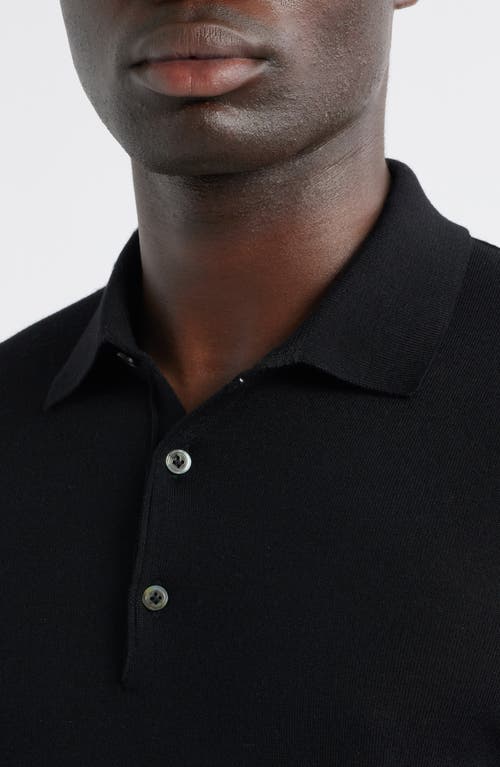 Jack Victor Long Sleeve Wool & Silk Polo Sweater In Black