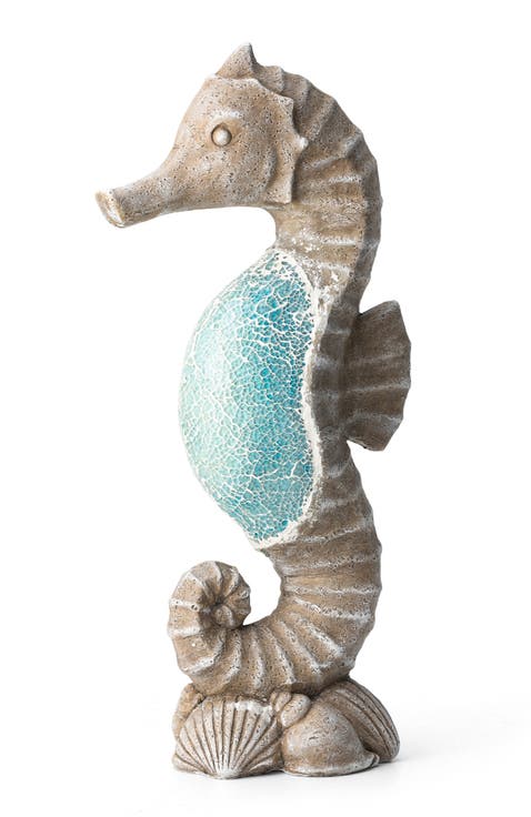 21"H MGO Marine Faux Granite and Mosaic Sea Horse  Statue