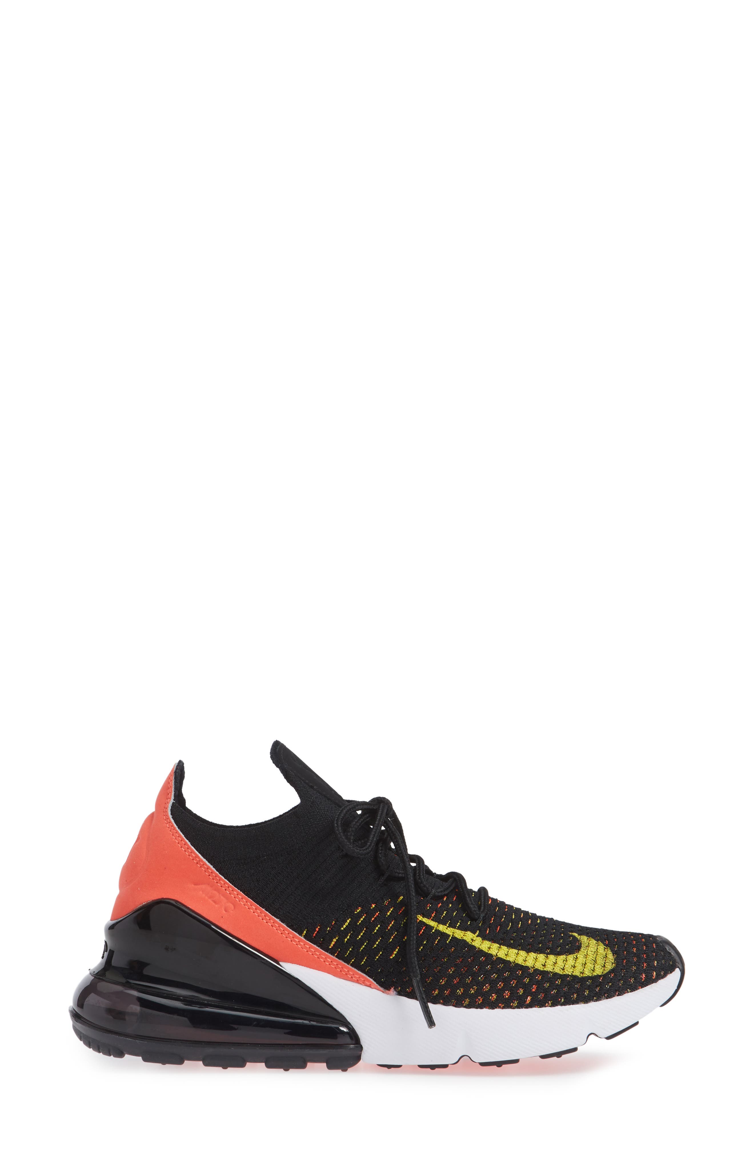 Air Max 270 Flyknit Sneaker, Alternate, color, BLACK/ YELLOW STRIKE/ CRIMSON