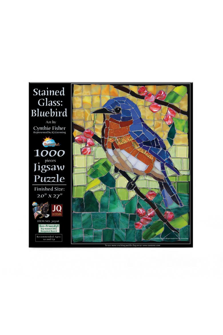 Stained Glass Bluebird 1000 piece Jigsaw Puzzle for Adults, Alternate, color, Multicolor