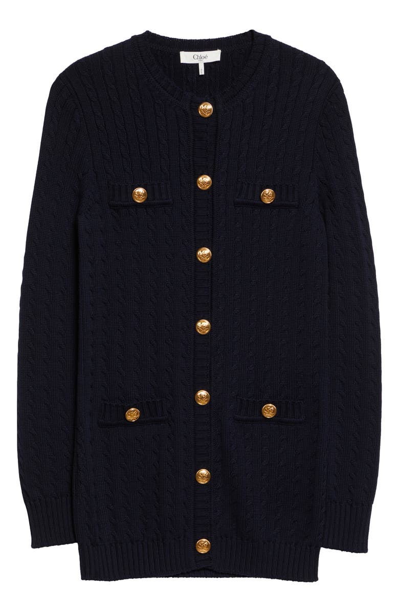 Chloé Cotton Cable Knit Cardigan, Alternate, color, 