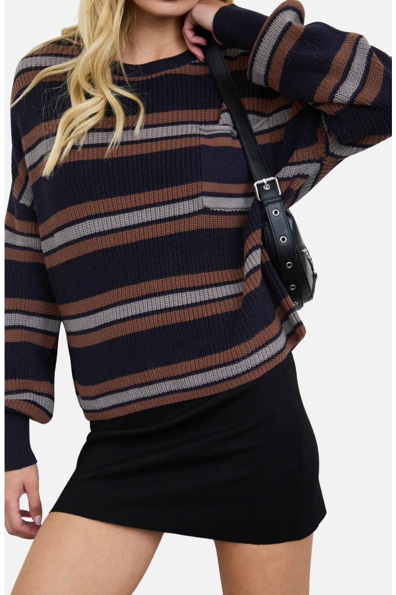 Striped Raw Edge Crewneck Sweater, Alternate, color, NAVY MULTI