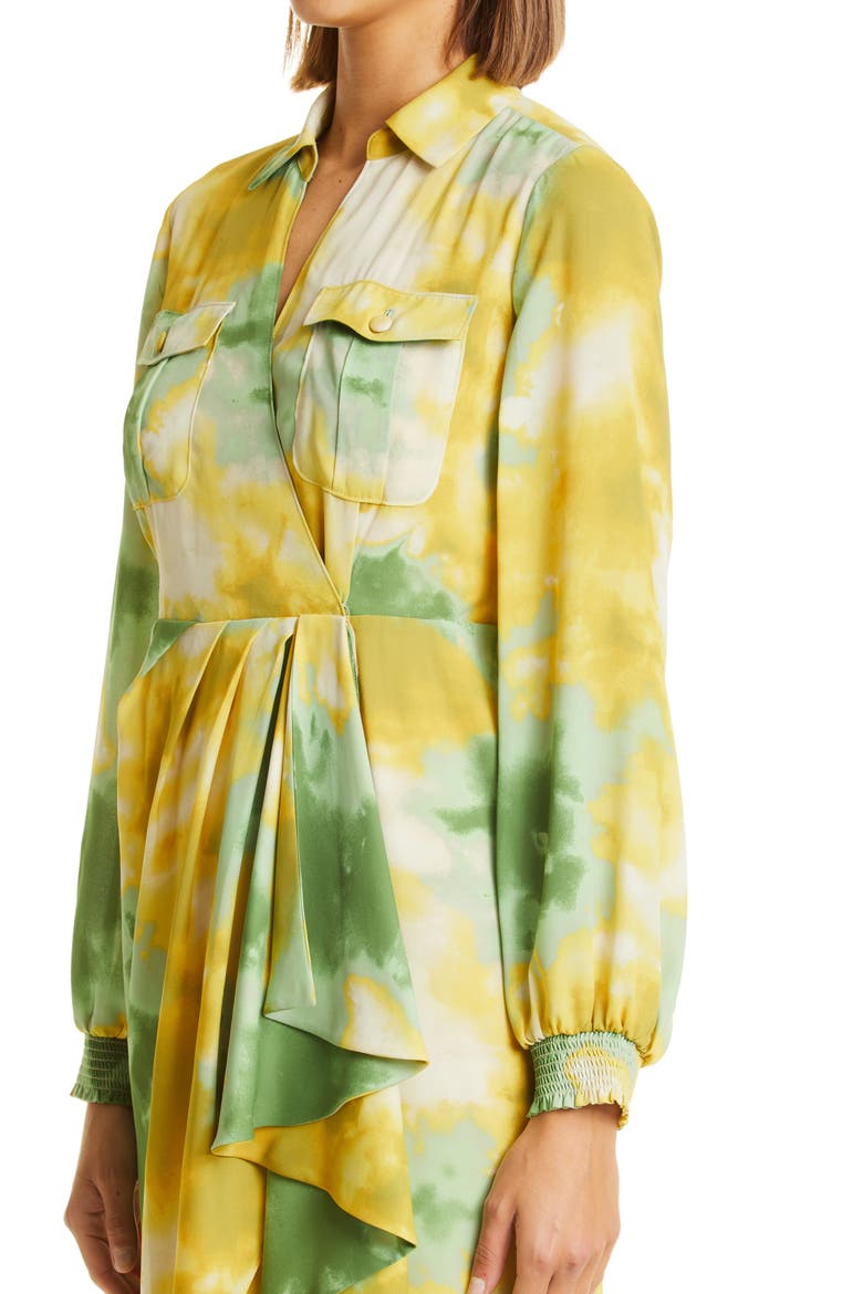 Tie Dye Wrap Front Long Sleeve Shirtdress, Alternate, color, LEAF TIE DYE