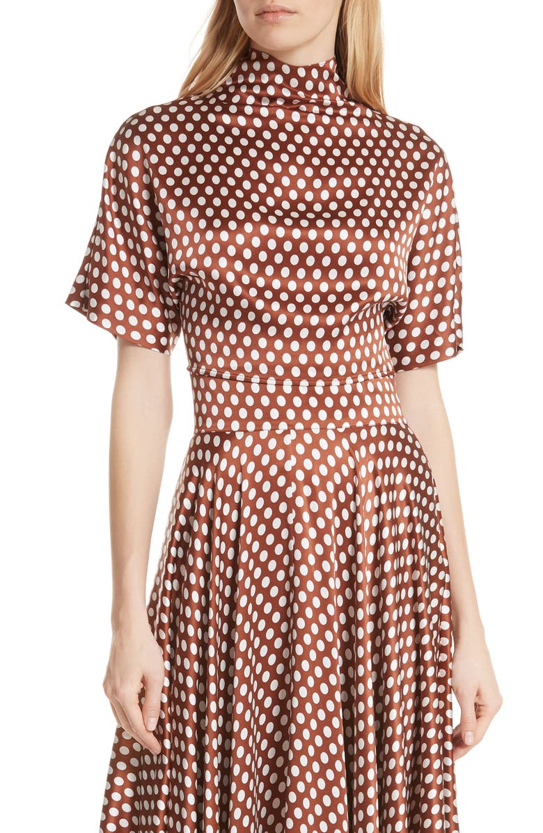 DVF Polka Dot High Neck Crop Silk Blouse, Main, color, 
