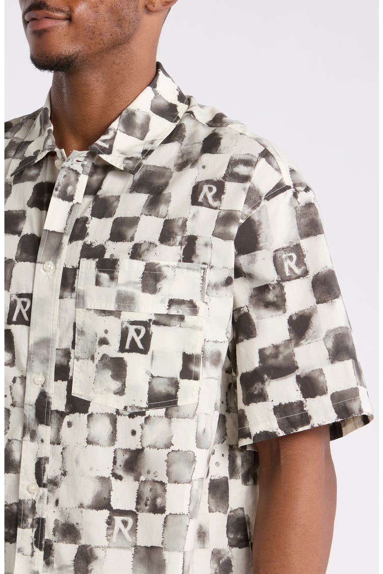 Poolside Check Short Sleeve Cotton & Linen Button-Up Shirt, Alternate, color, FLAT WHITE