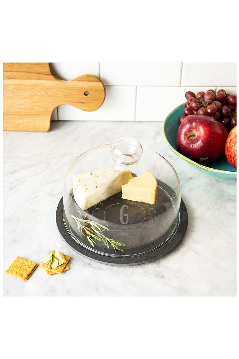 Monogram Slate Tray & Glass Dome, Alternate, color, BLACK