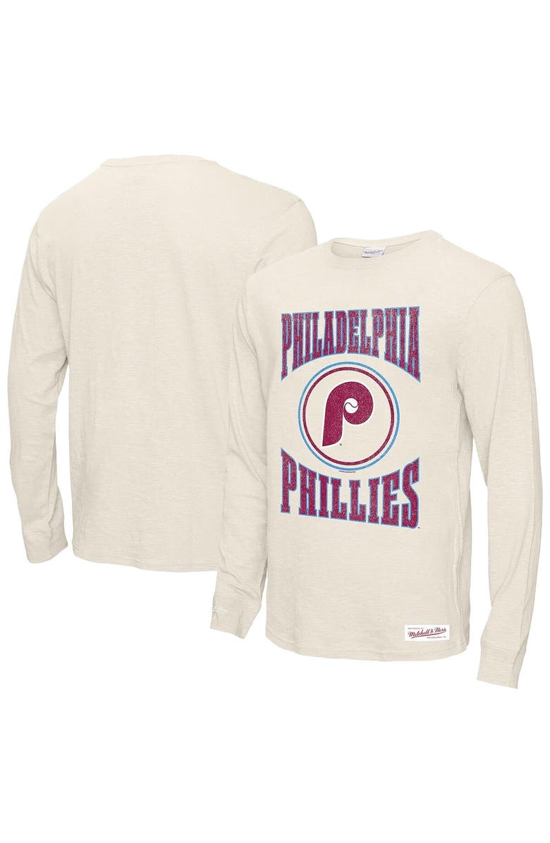 Mitchell & Ness Men's Mitchell & Ness Cream Philadelphia Phillies Arched Logo Slub Long Sleeve T-Shirt, Main, color, 
