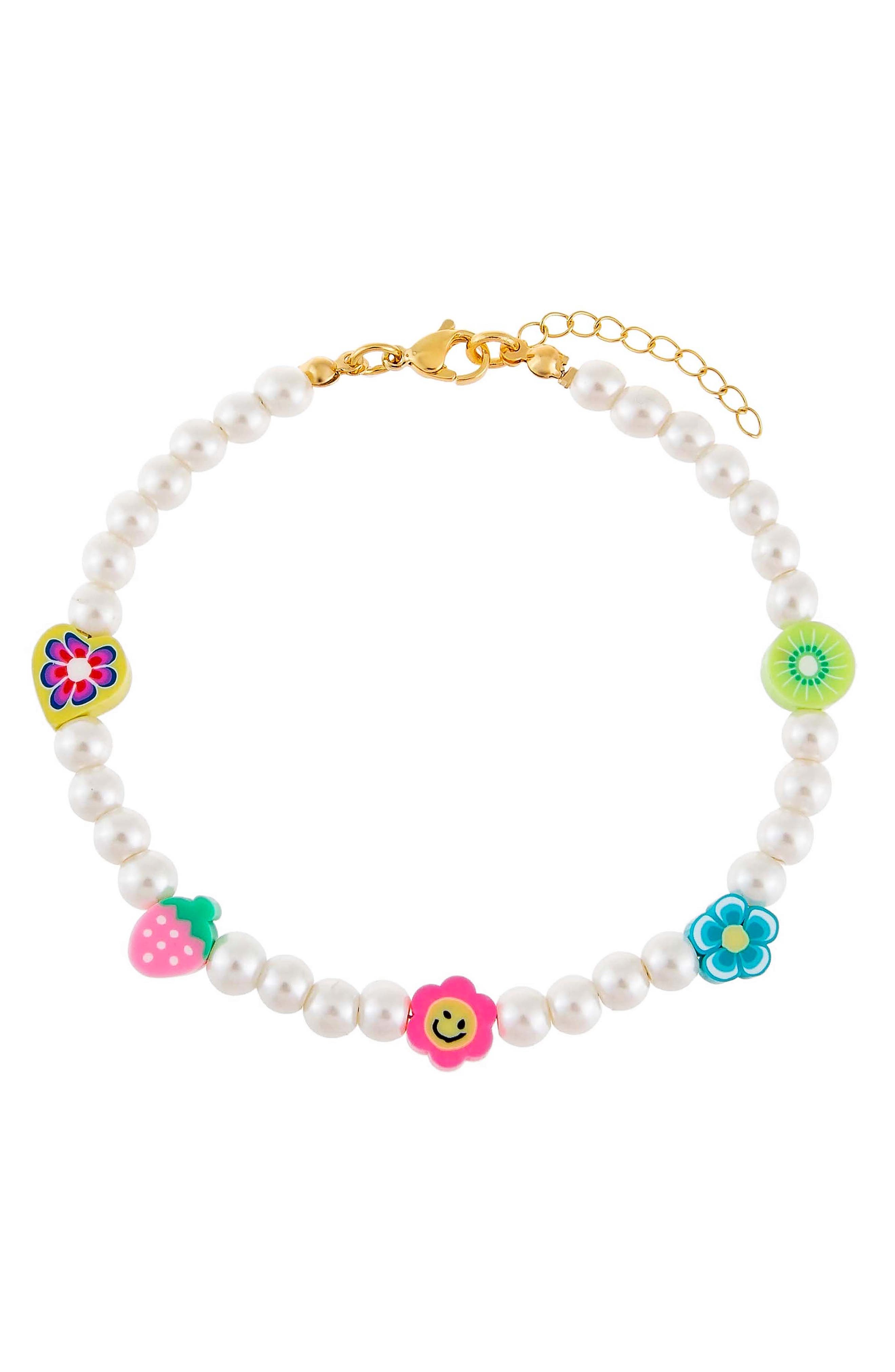 BY ADINA EDEN Adina's Jewels Multi Charm Imitation Pearl Anklet (Women ...