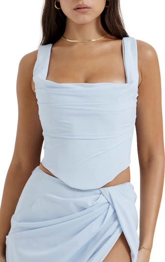 Una Floral Cowl Neck Lace-Up Corset Top