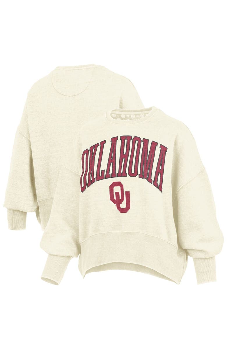 PRESSBOX Women's Pressbox Natural Oklahoma Sooners Oversized Waist-Length Crewneck Sweatshirt, Main, color, 