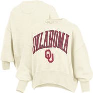 PRESSBOX Women's Pressbox Natural Oklahoma Sooners Oversized Waist-Length Crewneck Sweatshirt