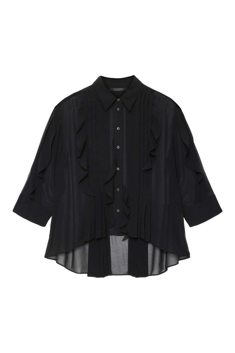 Minna Pleated Ruffle Shirt, Alternate, color, BLACK