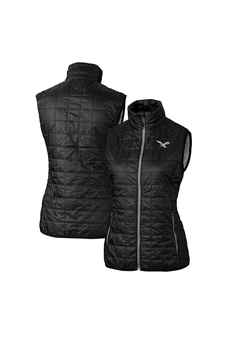 Women's Cutter & Buck  Black Philadelphia Eagles Gridiron Classics Logo Rainier PrimaLoft Eco Insulated Full-Zip Puffer Vest, Alternate, color, Black