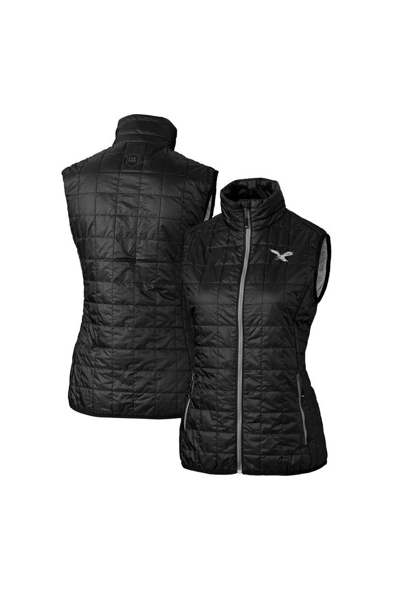 Cutter & Buck Women's Cutter & Buck  Black Philadelphia Eagles Gridiron Classics Logo Rainier PrimaLoft Eco Insulated Full-Zip Puffer Vest, Alternate, color, Black