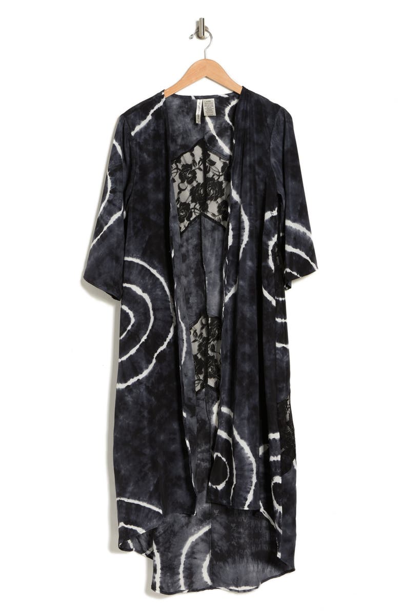 Forgotten Grace Woven Tie Dye Lace Panel Duster, Alternate, color, Black