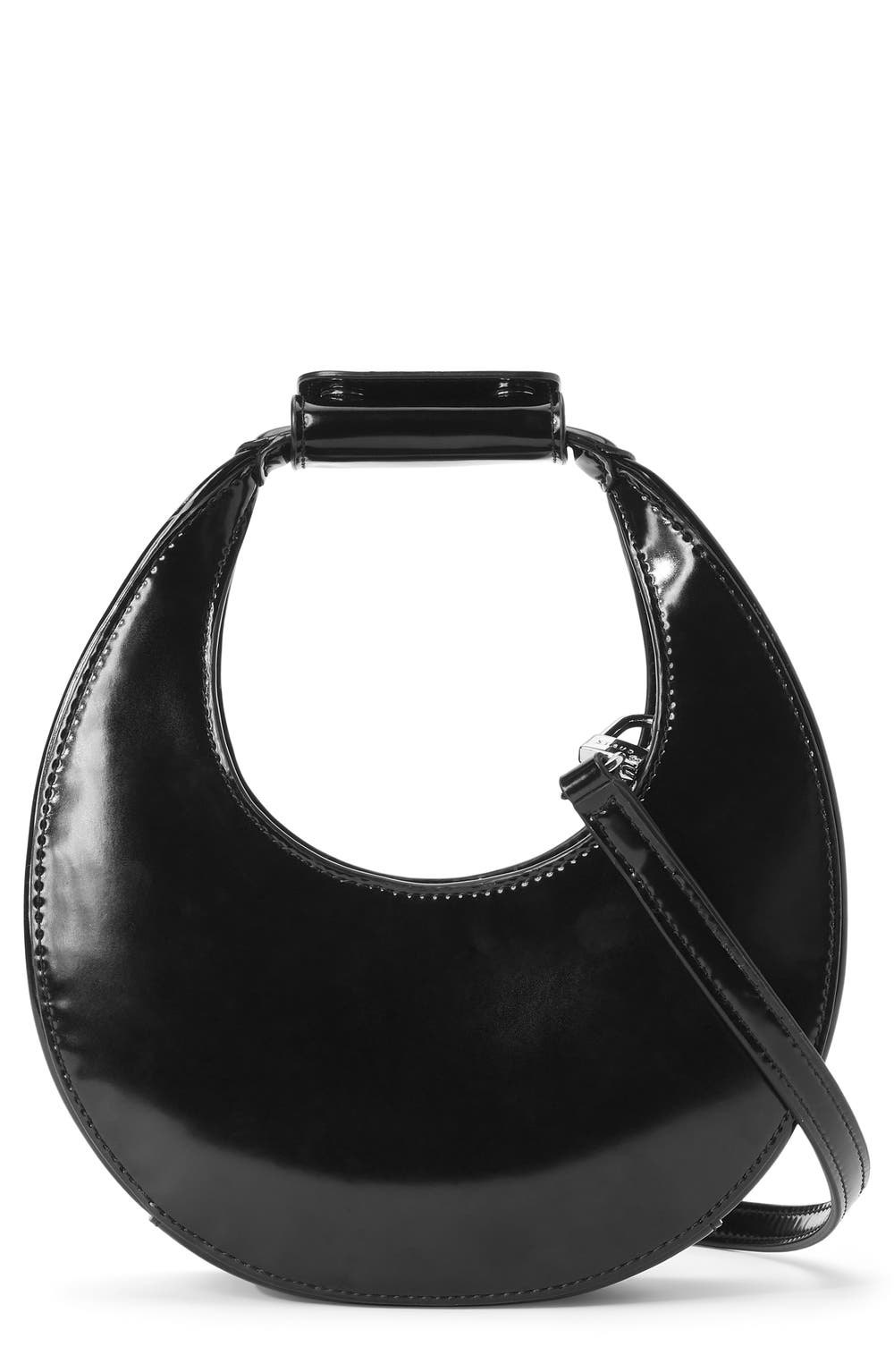 Mini Moon Leather Bag, color, BLACK