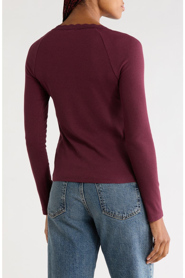 Scoop Neck Lace Trim Henley, Alternate, color, BURGUNDY STEM