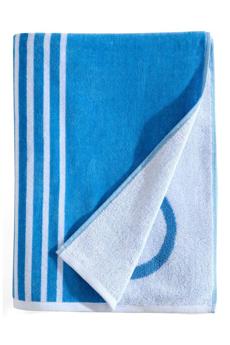 Pinstripe Logo Beach Towel, Main, color, JASPER BLUE/WHITE