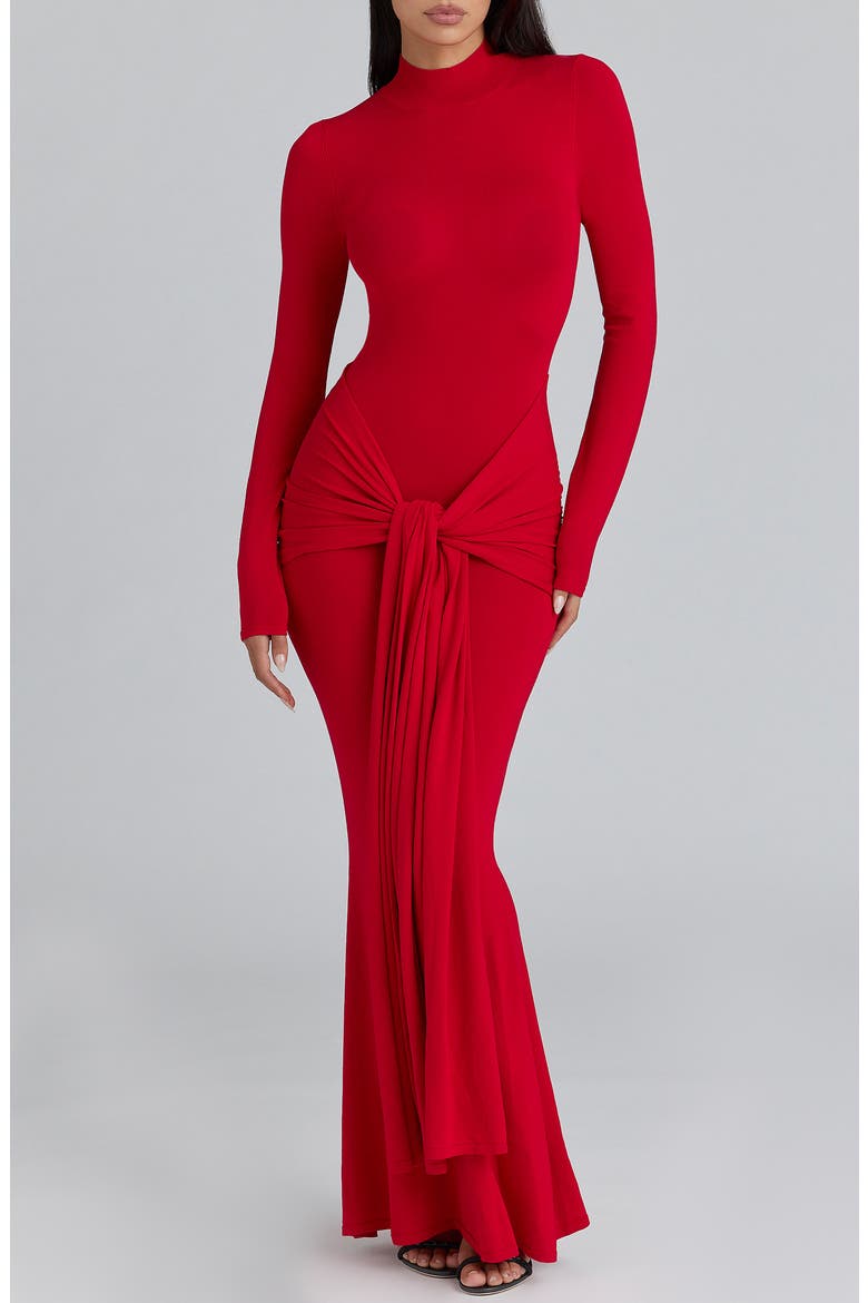 Imogen Drape Mermaid Gown, Alternate, color, SCARLET RED