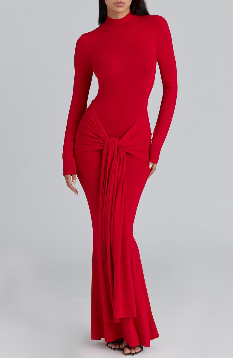 HOUSE OF CB Imogen Drape Mermaid Gown, Alternate, color, Scarlet Red