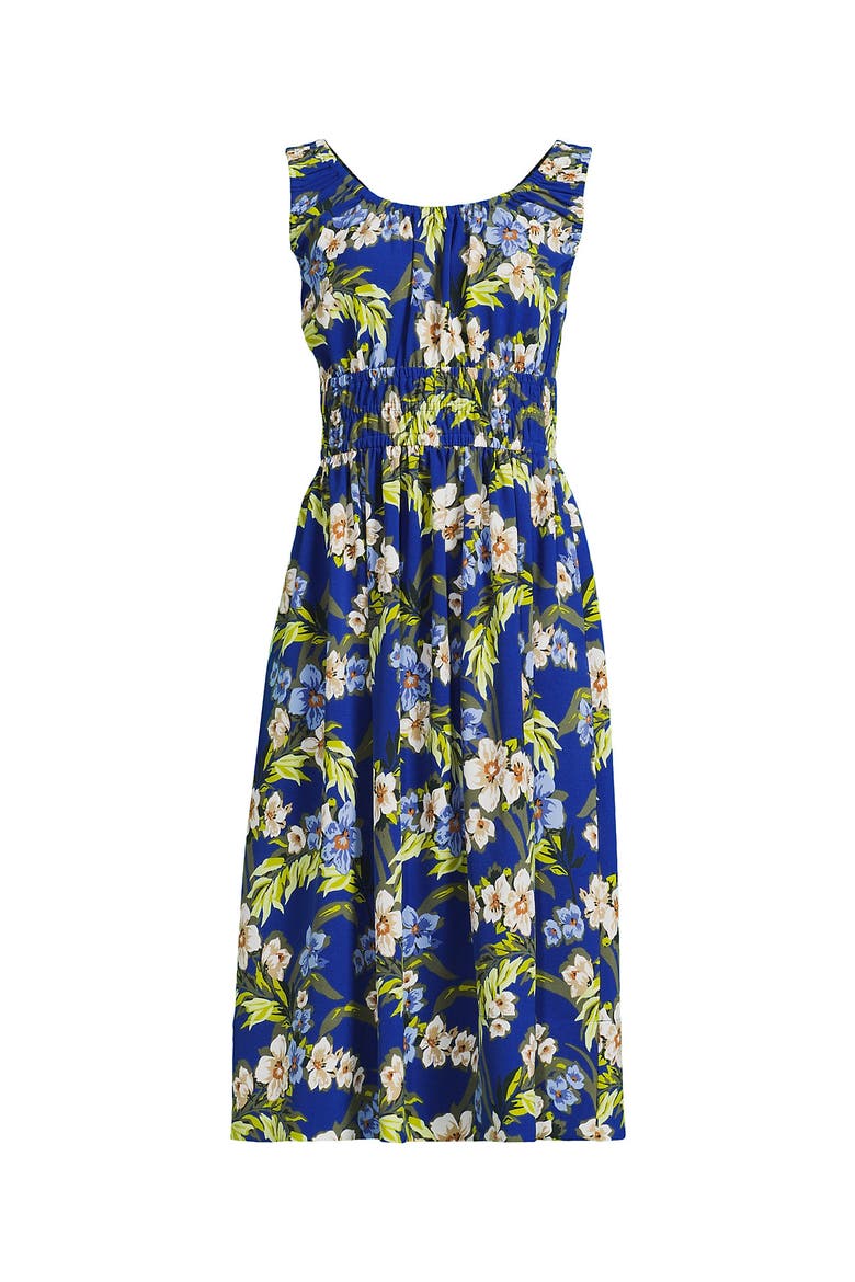 Plus Size Creaseless Scoop Neck Smocked Midi Dress, Alternate, color, Lapis Blue Floral Tropic