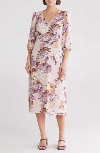 Connected Apparel Balloon Sleeve Midi Dress