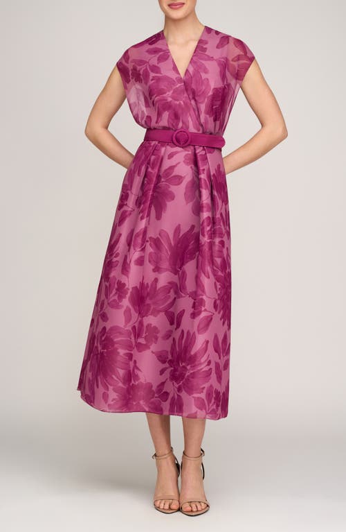 Kay Unger Brigid Floral Belted Cocktail Dress in Dark Purple  product