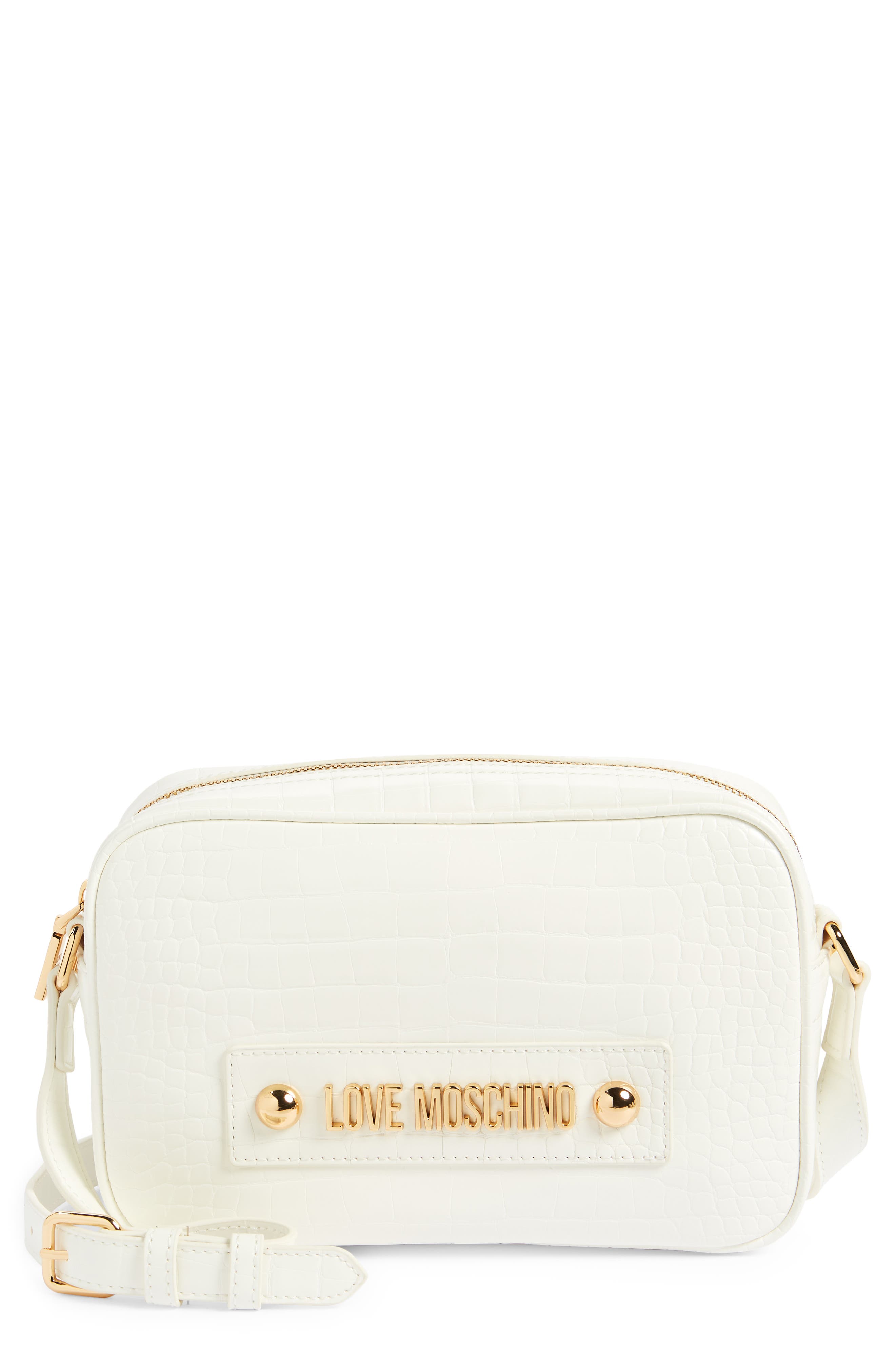 Love Moschino Croc Embossed Faux Leather Crossbody Bag, Main, color, 