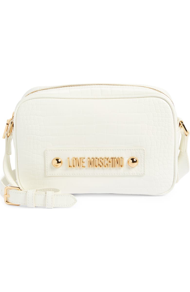 Love Moschino Croc Embossed Faux Leather Crossbody Bag, Main, color,