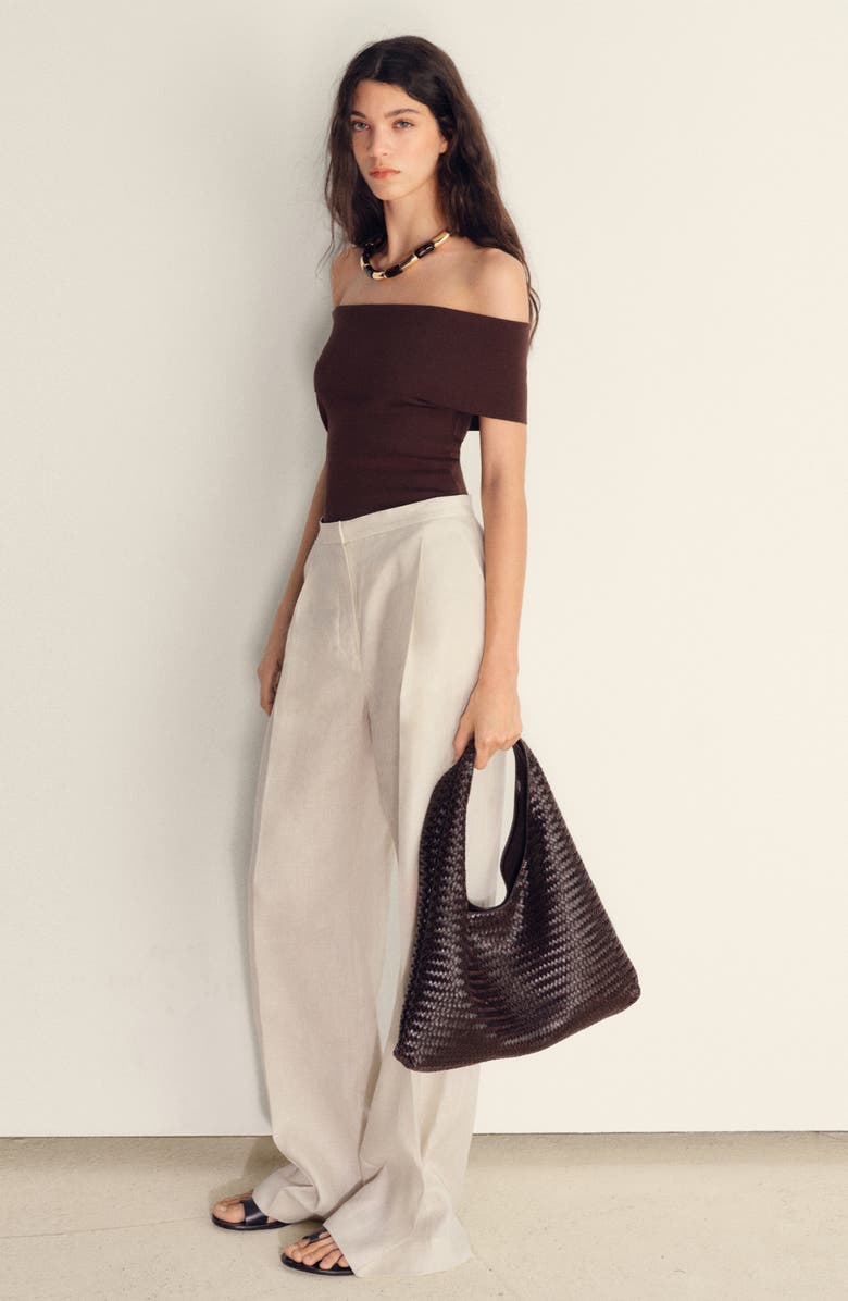 MANGO Pleated Linen Pants, Alternate, color, Ecru