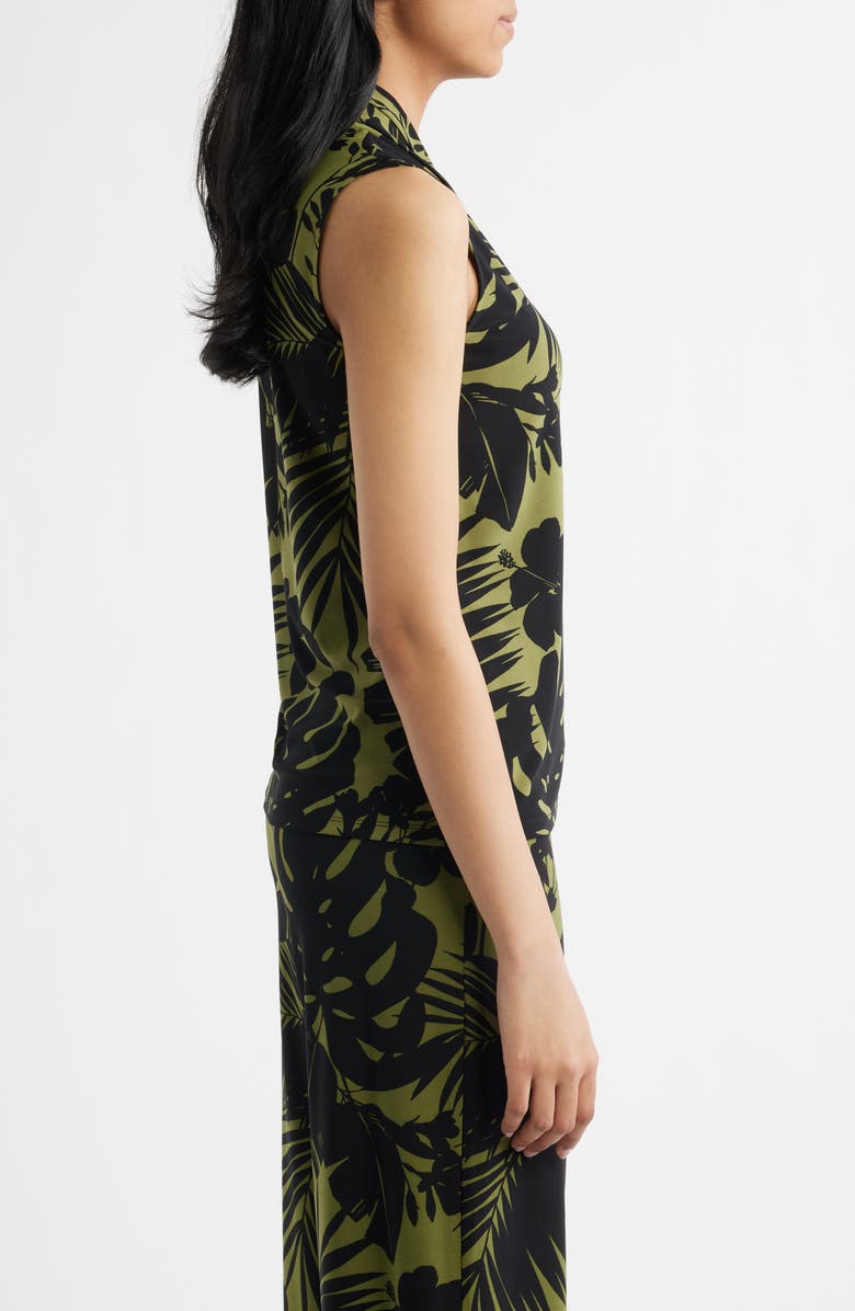 Anne Klein Two-Tone Tropical Triple Pleat V-neck Top, Alternate, color, Bay Leaf Multi