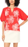 Vince Camuto Puff Sleeve Floral Print Peasant Top
