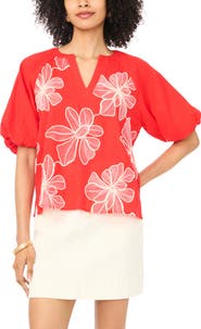Vince Camuto Puff Sleeve Floral Print Peasant Top