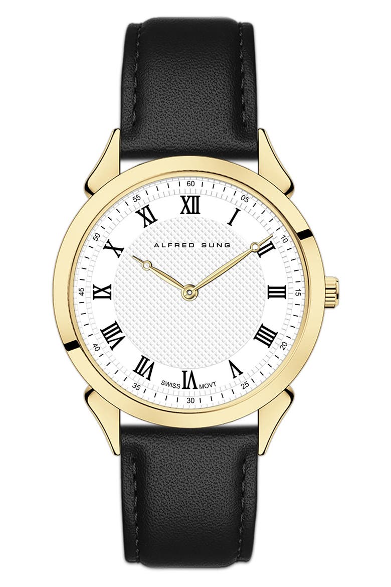 Swiss Heritage Leather Strap Watch, 42mm, Main, color, BLACK STRAP/WHITE DIAL